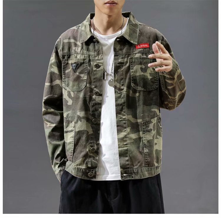 Elevate Your Style with the Men's Fashion Camouflage Polo Collar Jacket